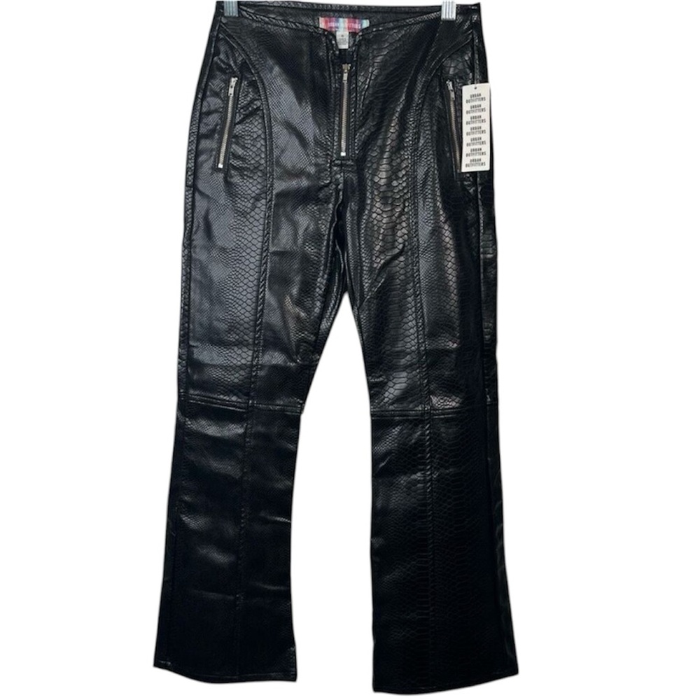Urban Outfitters Sz 0 Black Faux Leather Bootcut Pants Snakeskin Print